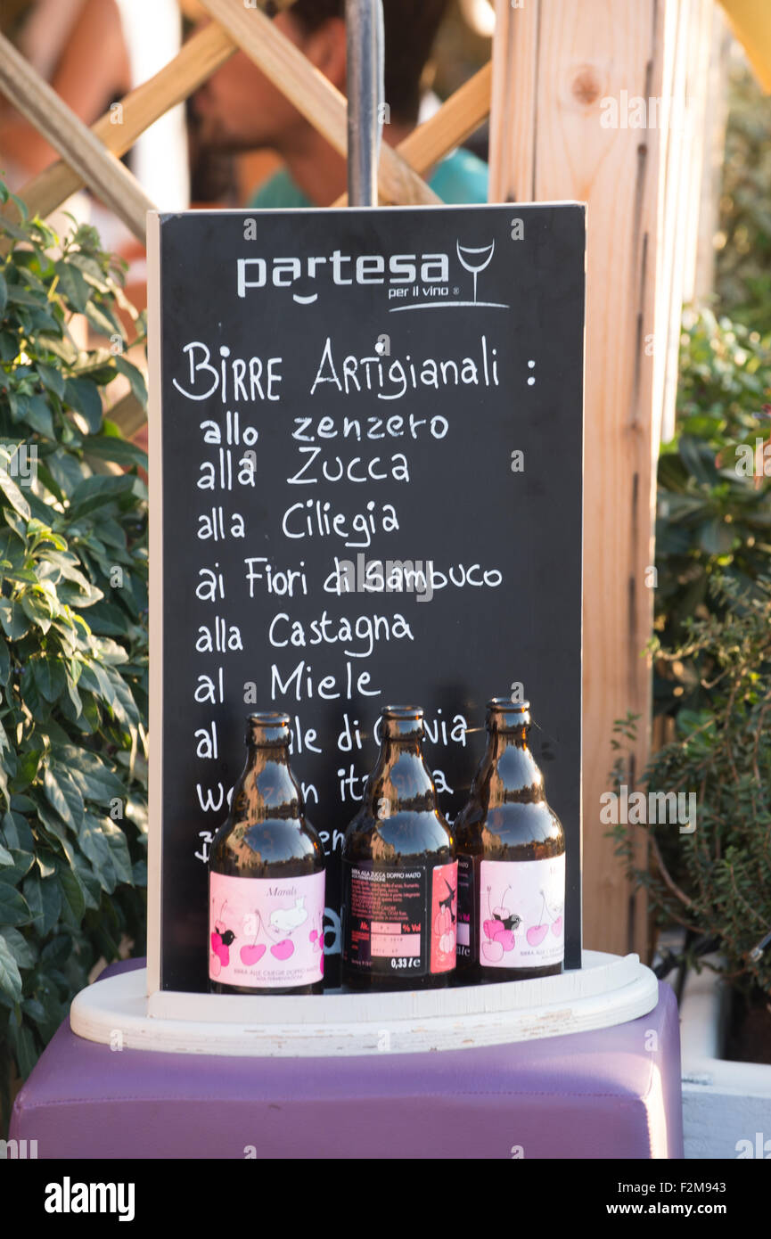 Craft beer menu in cafe, cervia,italy Stock Photo