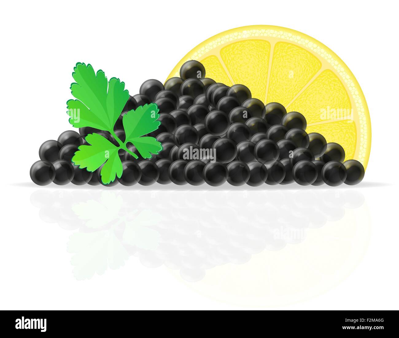 black caviar with lemon and parsley vector illustration isolated on white background Stock Vector
