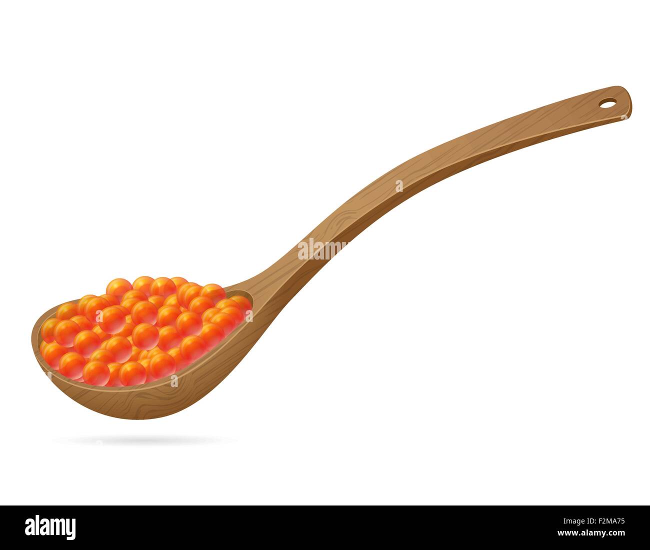 red caviar in a wooden spoon vector illustration isolated on white background Stock Vector