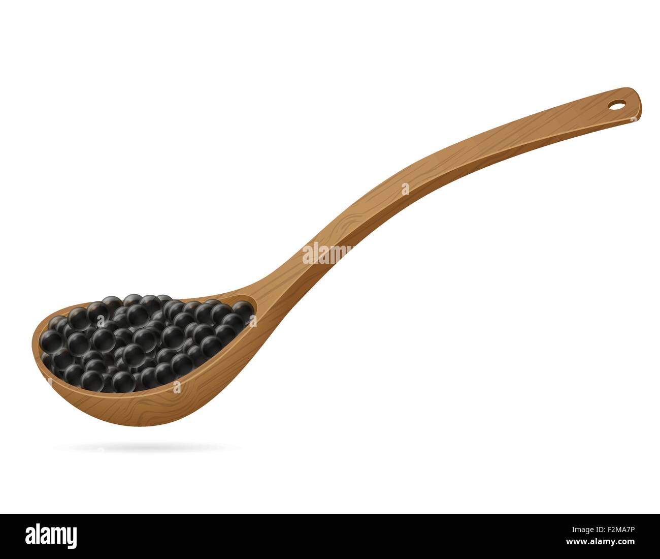 black caviar in wooden spoon vector illustration isolated on white background Stock Vector