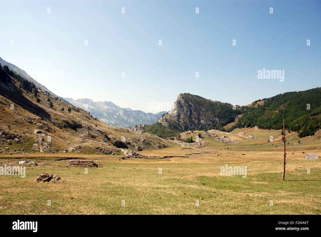A high meadow in the Accursed Mountains of Albania close to the village of Nikc Stock Photo