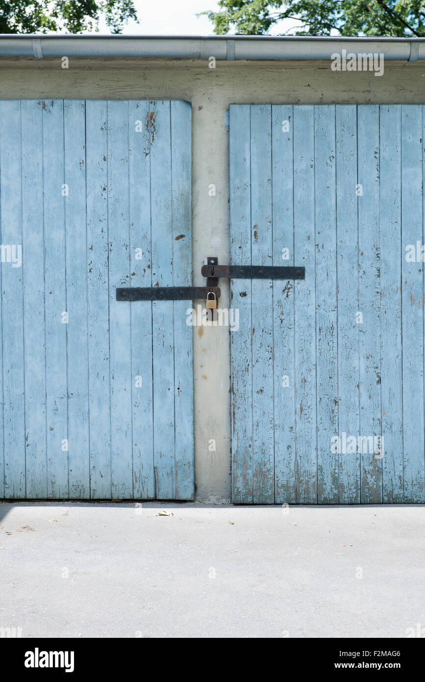 Germany, Duesseldorf, two old locked garage doors Stock Photo Alamy