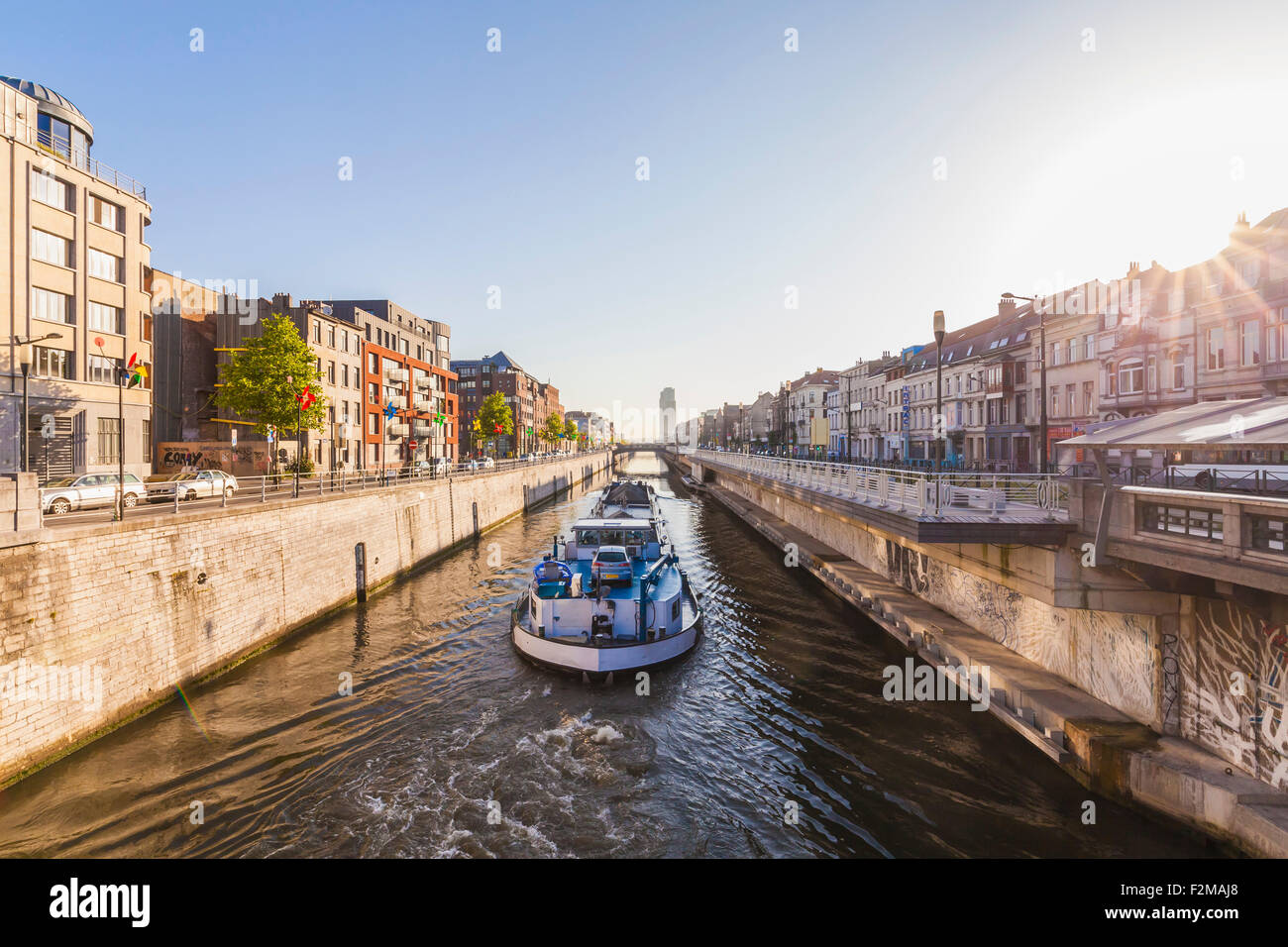 Belgium, Brussels, Charleroi Canal, cargo ship Stock Photo Alamy