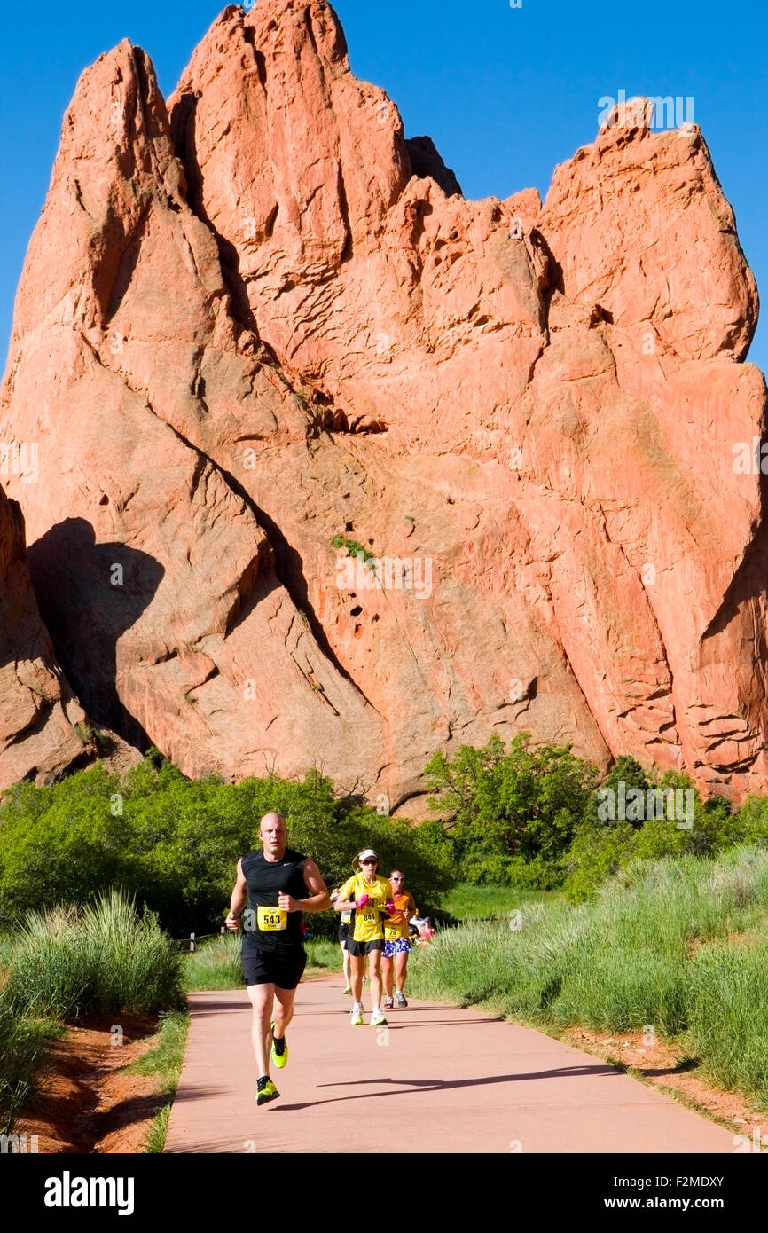 Runners, spectators and volunteers participating in the 39th annual running of the Garden of the Gods Ten Mile Run held on Junip Stock Photo