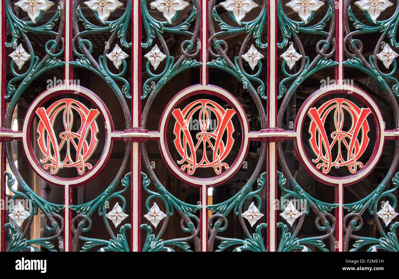 Detail of the wrought ironwork at Crossness Sewage Pumping Station, Bexley, London. Stock Photo