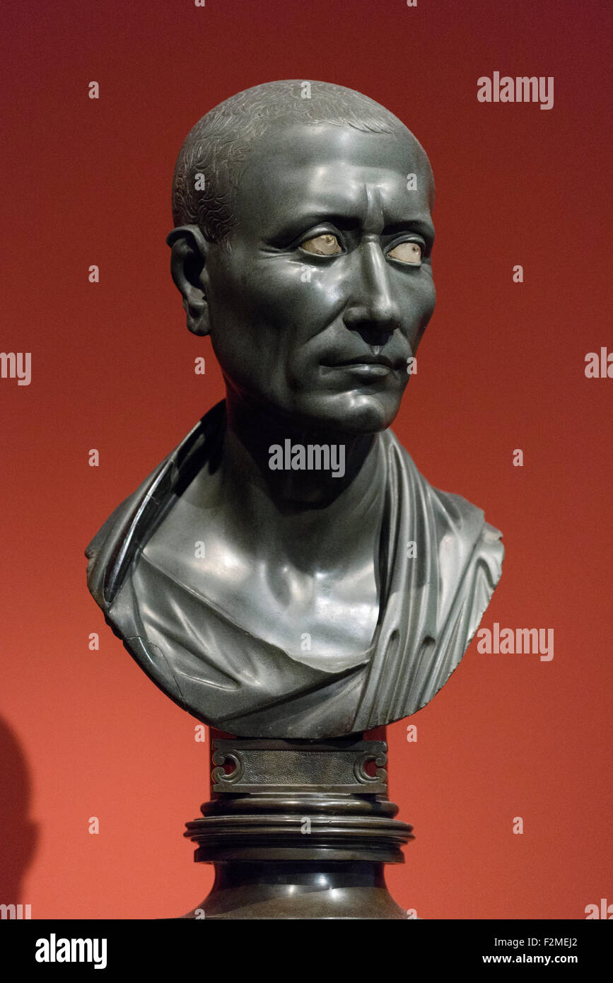 Berlin. Germany. Portrait of Julius Caesar, aka the Green Caesar, Graywacke from Egypt 1-50 AD, Altes Museum. Stock Photo