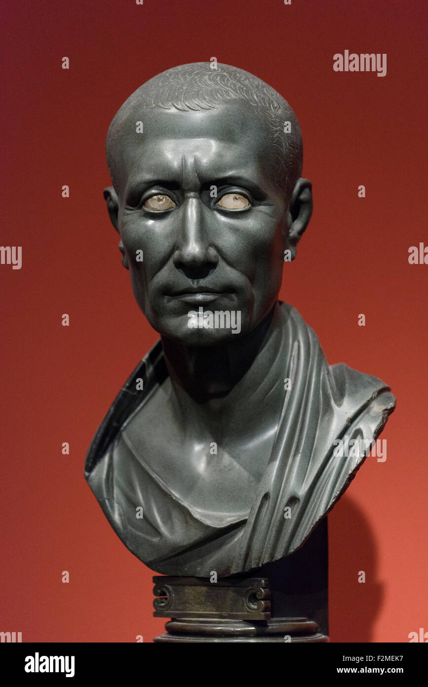 Berlin. Germany. Portrait of Julius Caesar, aka the Green Caesar, Graywacke from Egypt 1-50 AD, Altes Museum. Stock Photo