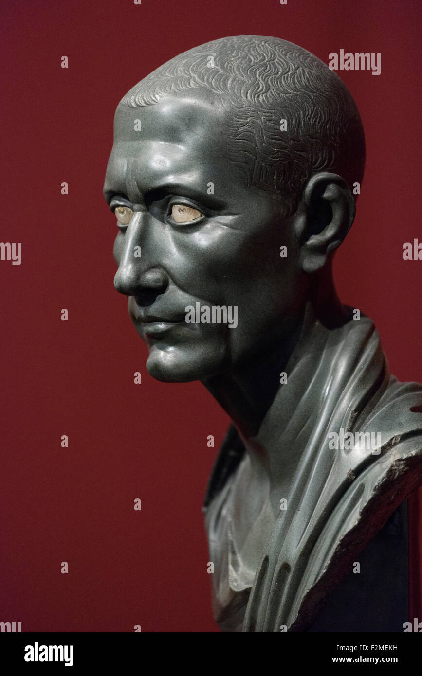 Berlin. Germany. Portrait of Julius Caesar, aka the Green Caesar, Graywacke from Egypt 1-50 AD, Altes Museum. Stock Photo