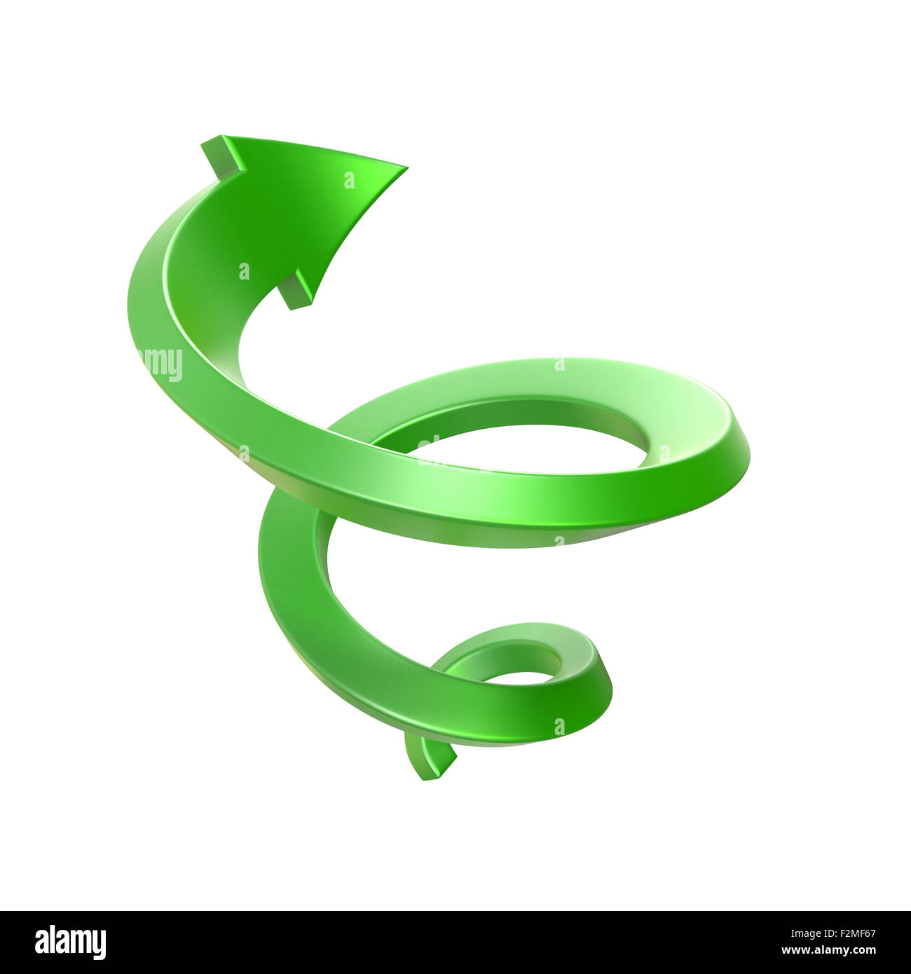 Green spiral arrow. Side view. 3D render illustration isolated on white background Stock Photo