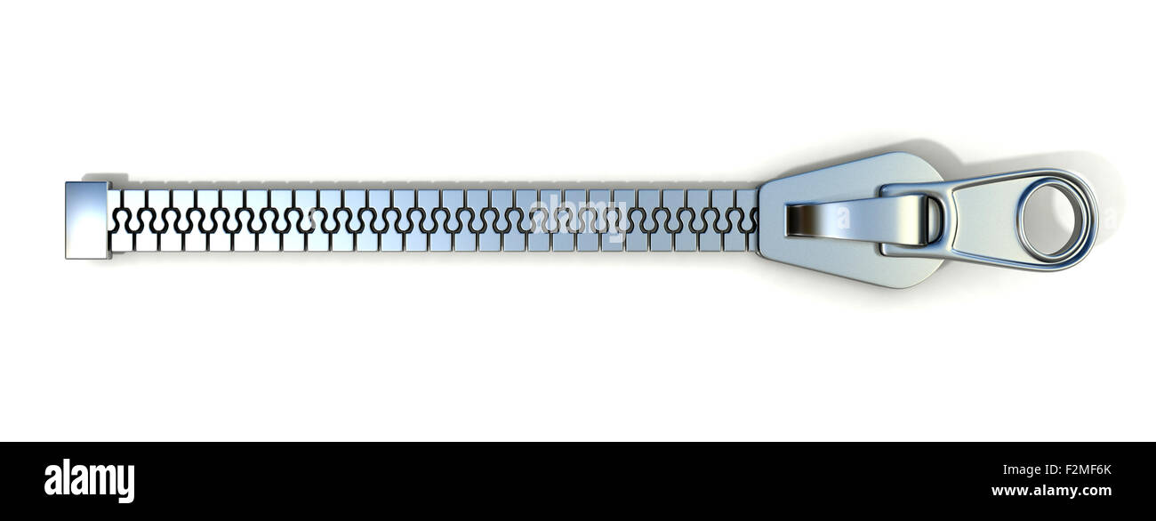 Metal zipper. 3D render illustration isolated on white background Stock Photo