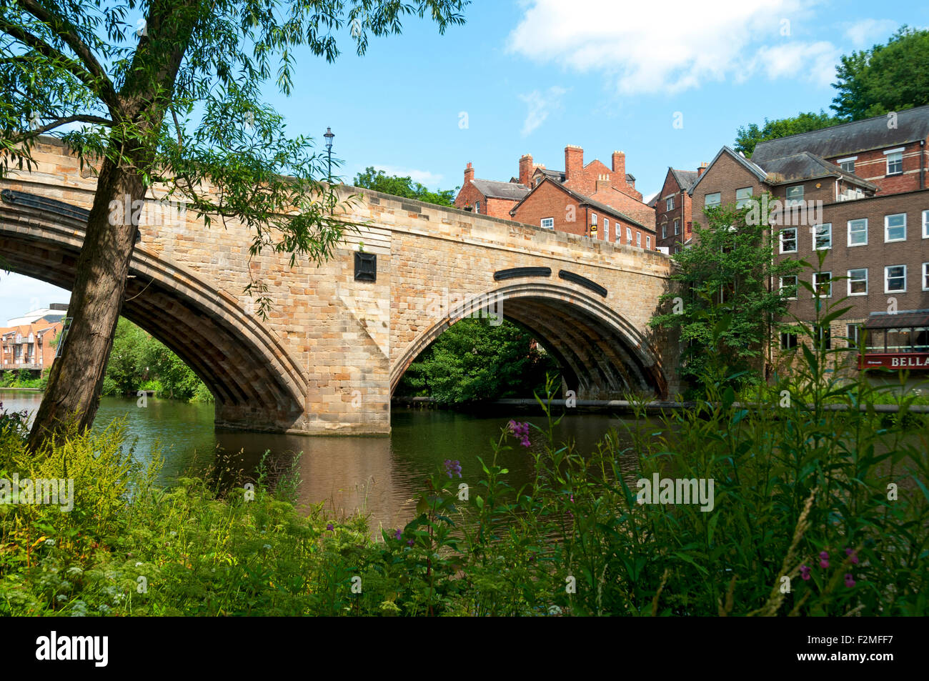 Framwellgate Bridge and the river Wear, Durham City, England, UK Stock Photo