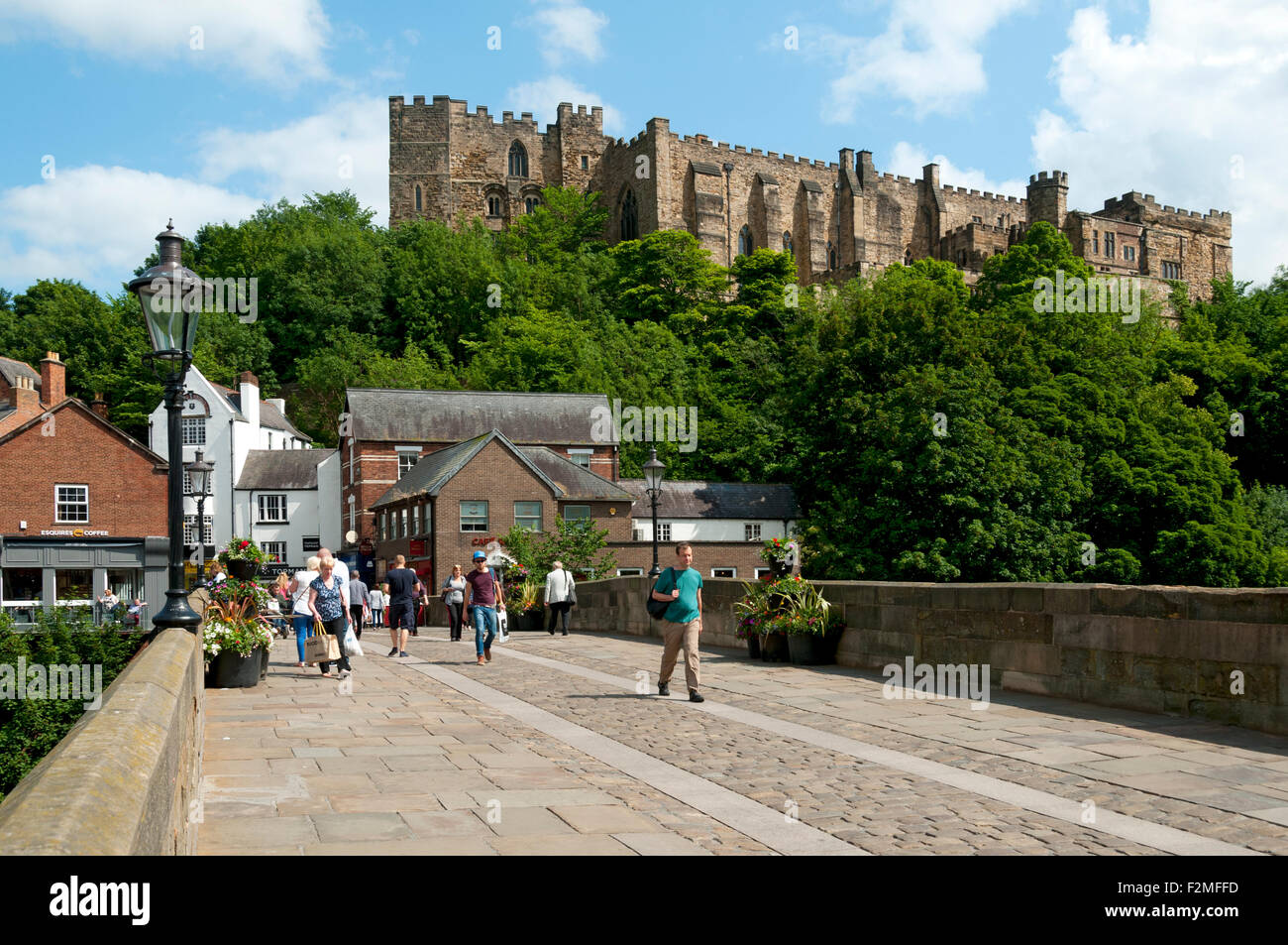 Durham Castle from Framwellgate Bridge, Durham City, England, UK Stock Photo