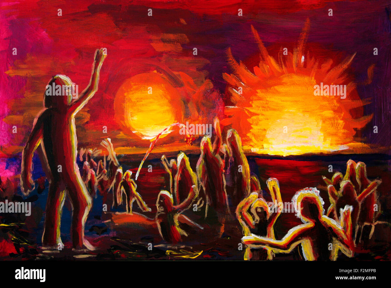 Symbolbild: Apokalpyse - 'Brueder zu den Sonnen, zur Freiheit' - Jan Dathe - Gemaelde. Stock Photo