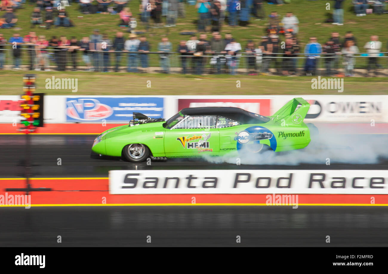 Plymouth Superbird drag racing at Santa Pod, driven by Marck Harteveld. Stock Photo