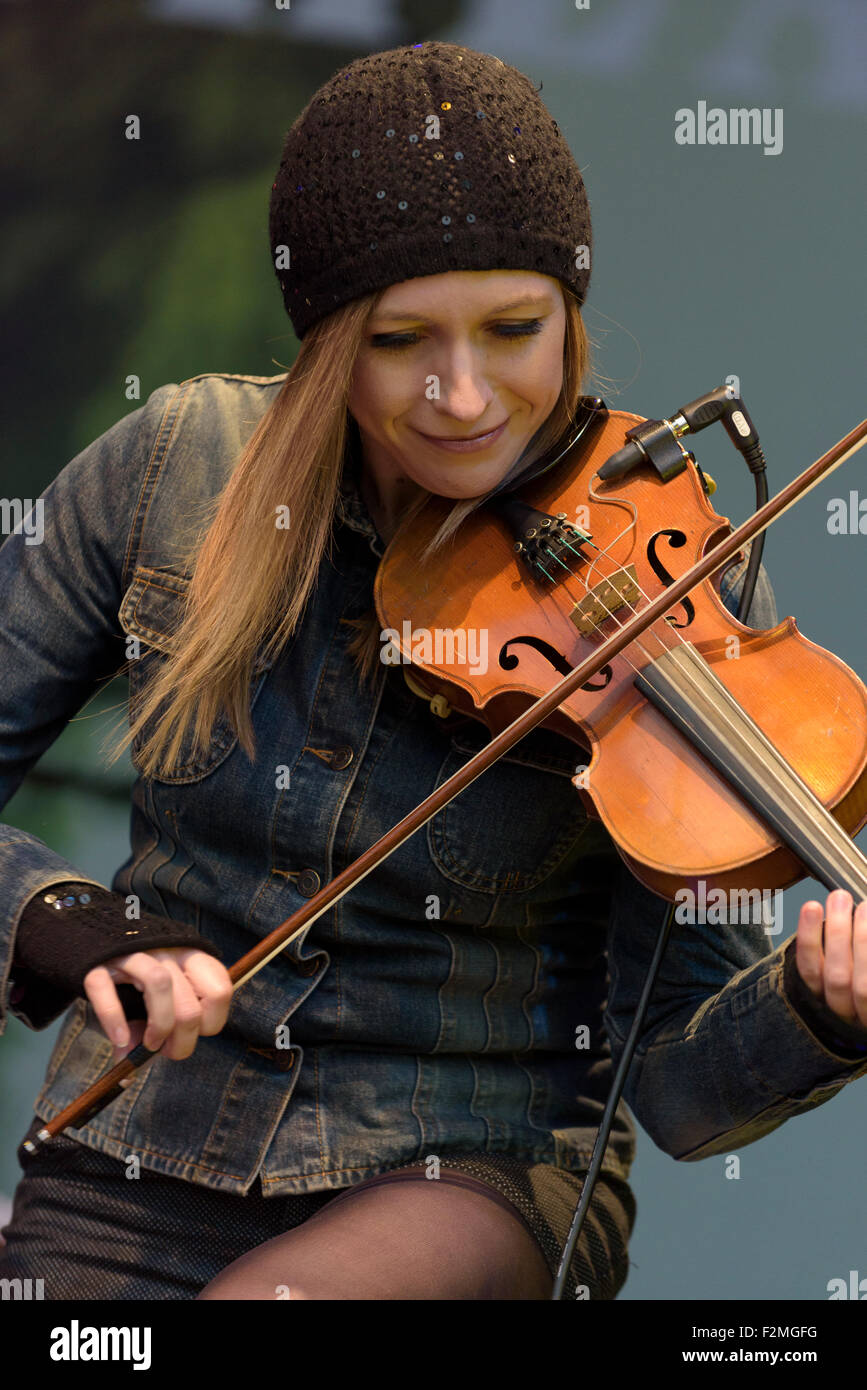 Rachael McShane  performing with Bellowhead at Womad 2015, Charlton Park, Malmesbury, England, UK, 24th July 2015 Stock Photo