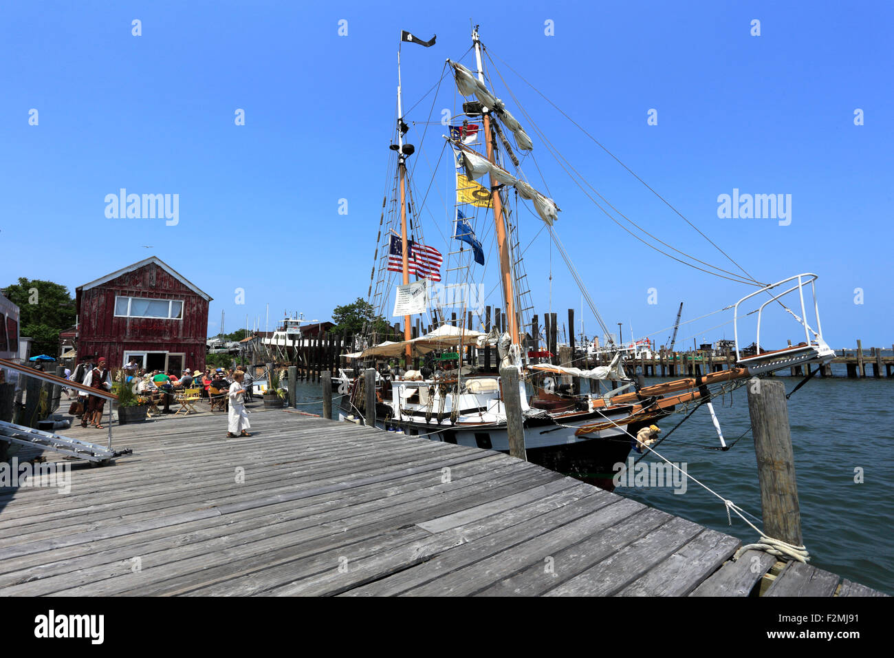 Replica pirates ship Greenport harbor Long Island New York Stock Photo