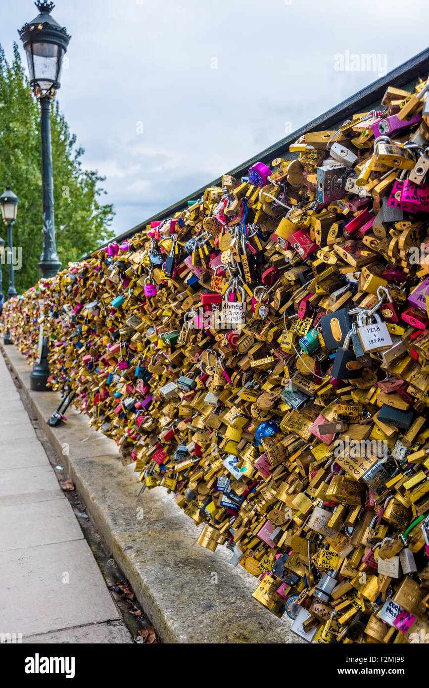 A Love lock bridge in the  European City of Paris France Stock Photo