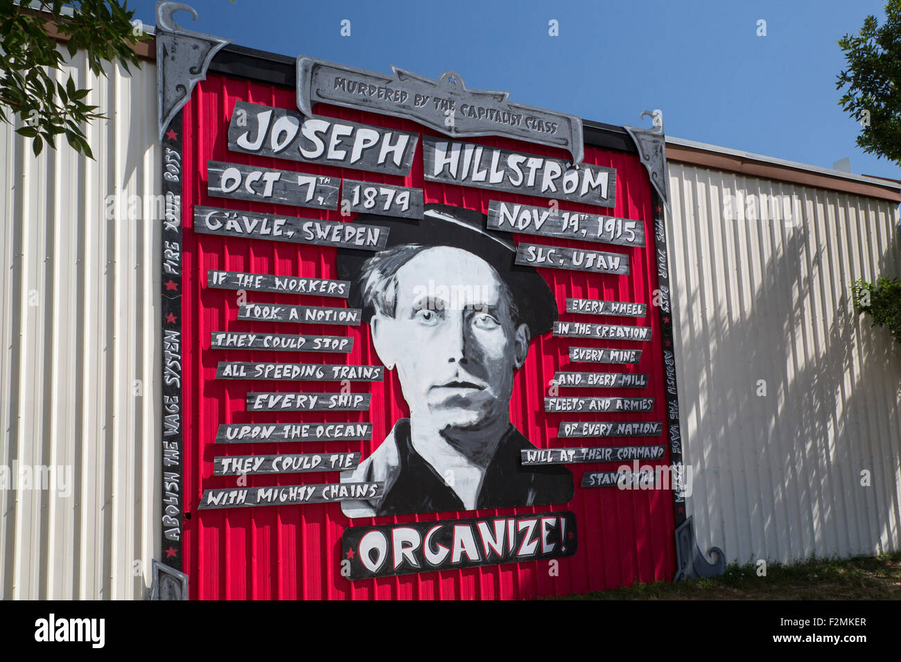 Salt Lake City, Utah - Artwork honoring the radical labor activist and musician Joe Hill (Joseph Hillstrom). Stock Photo