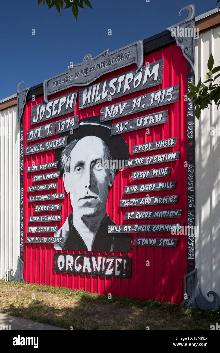 Salt Lake City, Utah - Artwork honoring the radical labor activist and musician Joe Hill (Joseph Hillstrom). Stock Photo