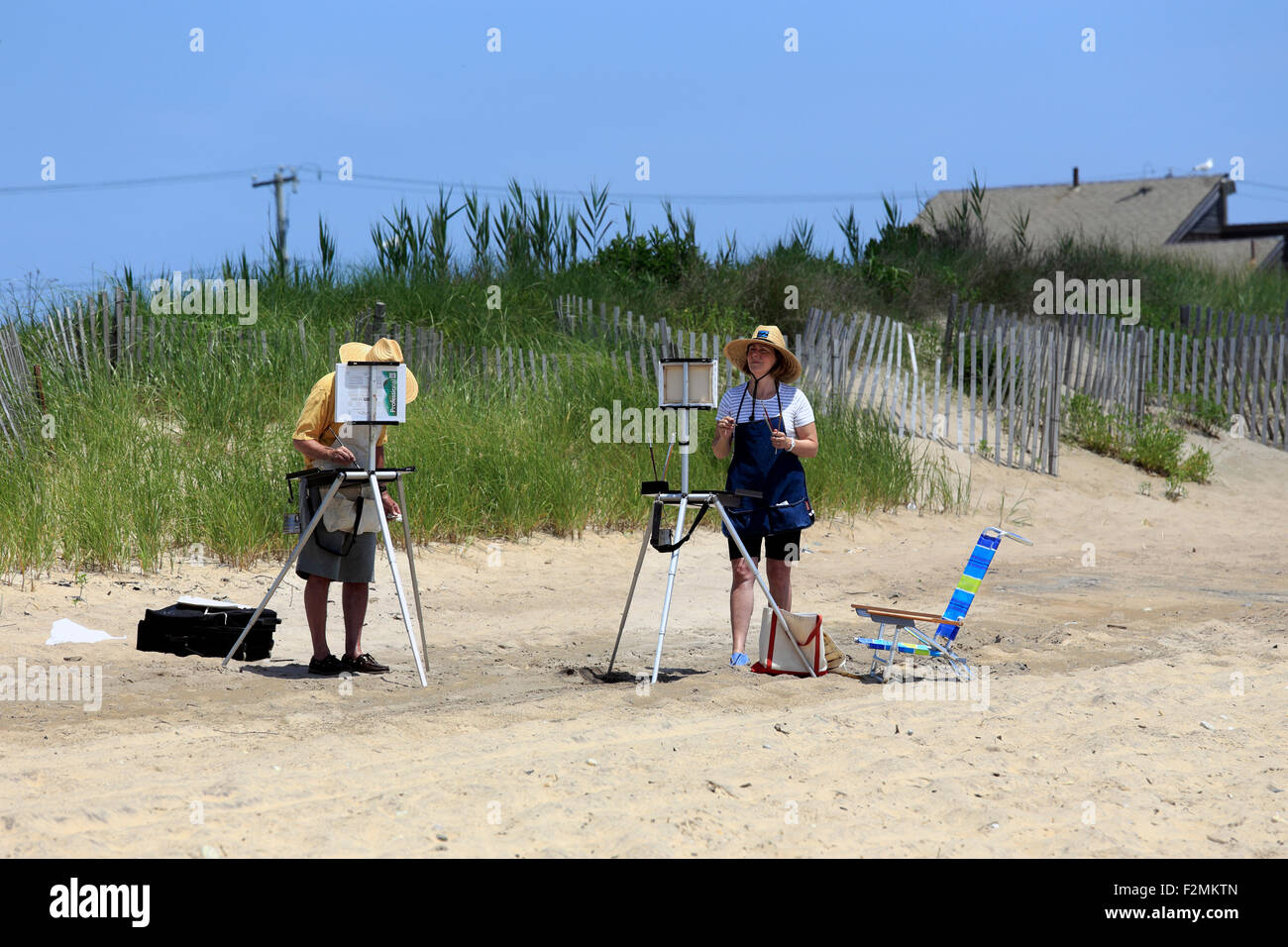 Painting on the beach Montauk Long Island New York Stock Photo