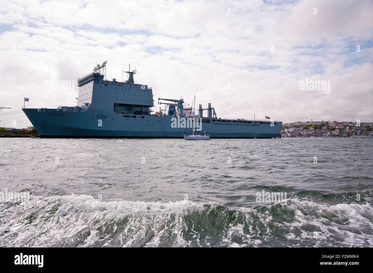 Royal Fleet Auxiliary landing Ship Dock Mounts Bay L3008 Moored In Falmouth Harbour Cornwall England UK Stock Photo