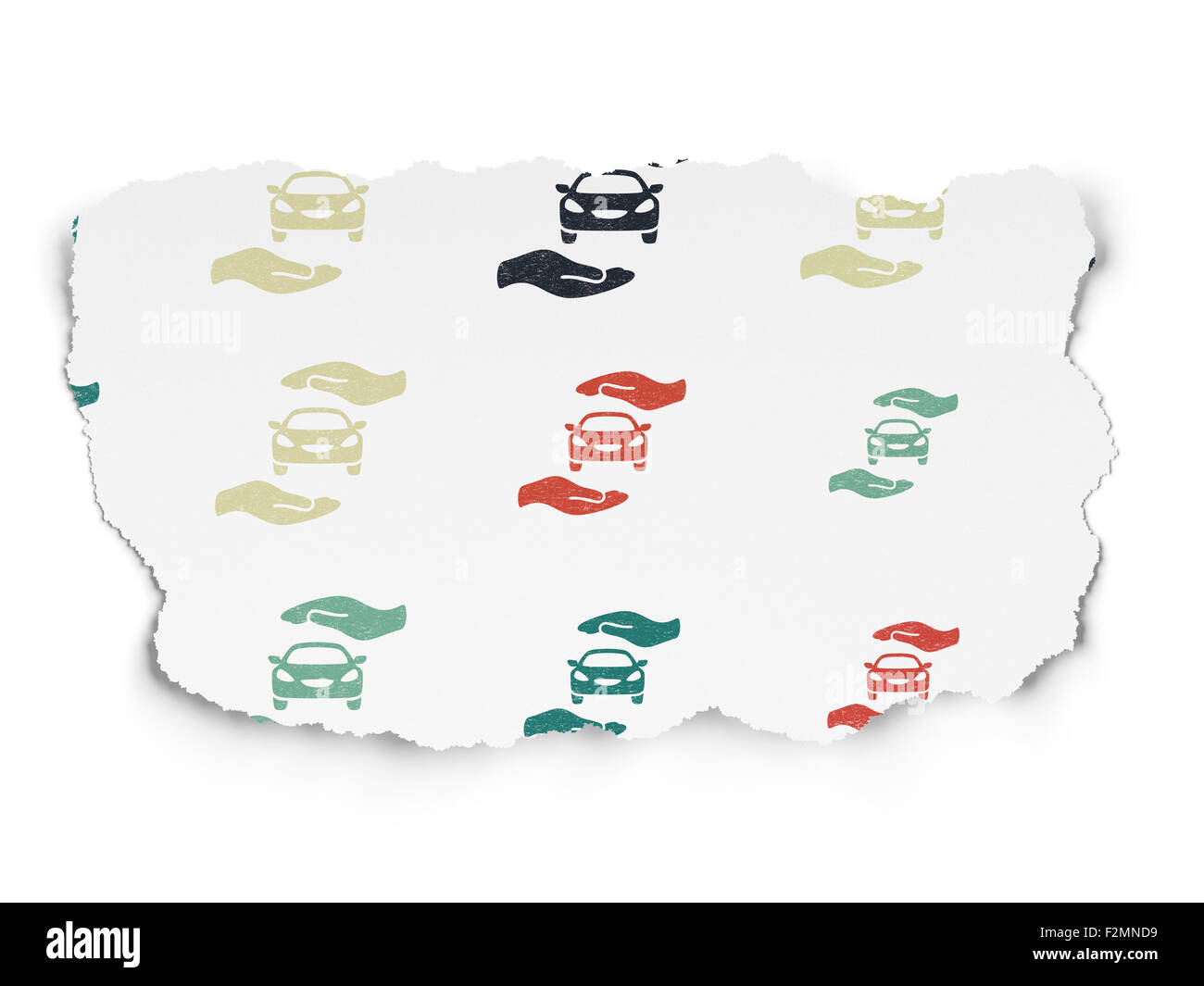Insurance concept: Car And Palm icons on Torn Paper background Stock ...