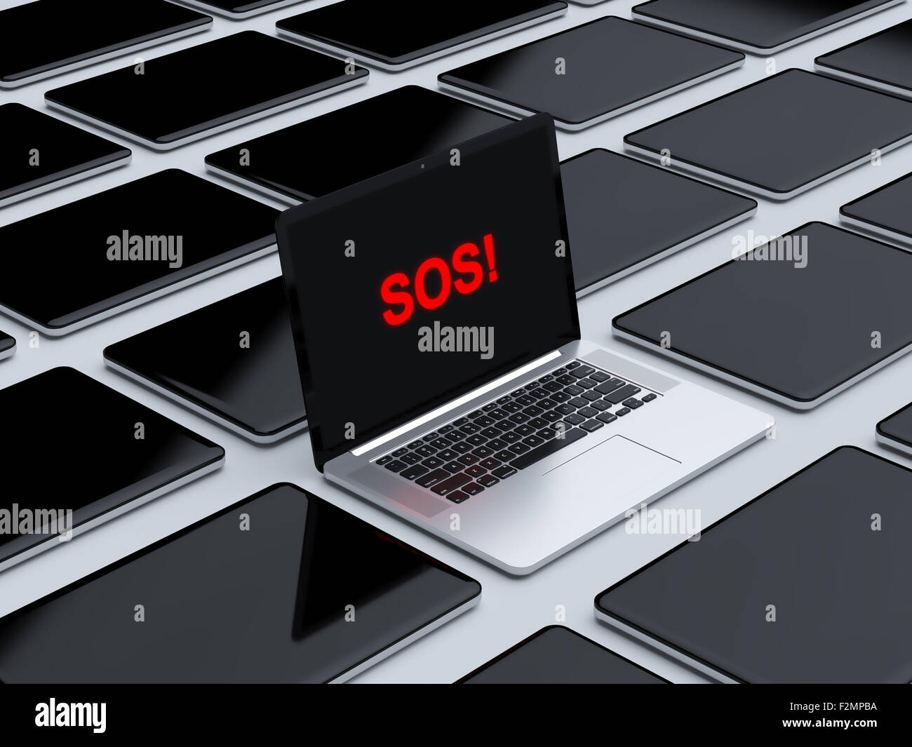 SOS sign on the laptop screen. Software rescue concept illustration Stock Photo