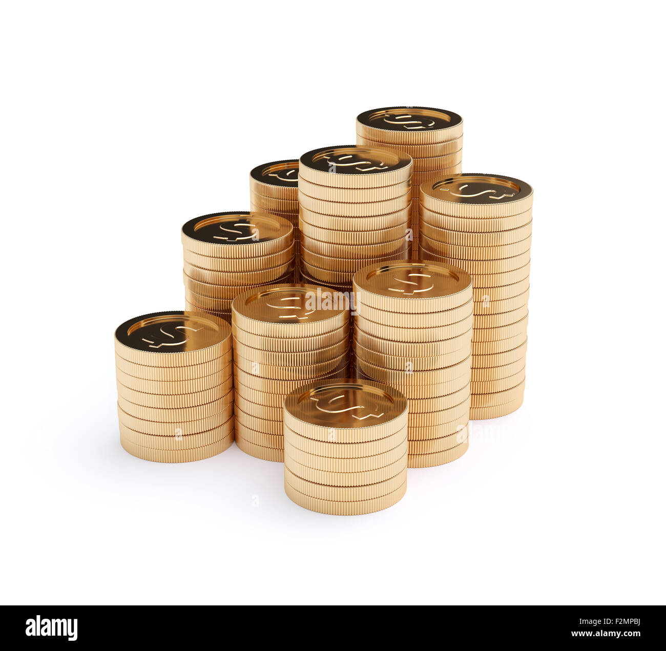3d rendering stacks of golden coins isolated on a white background ...