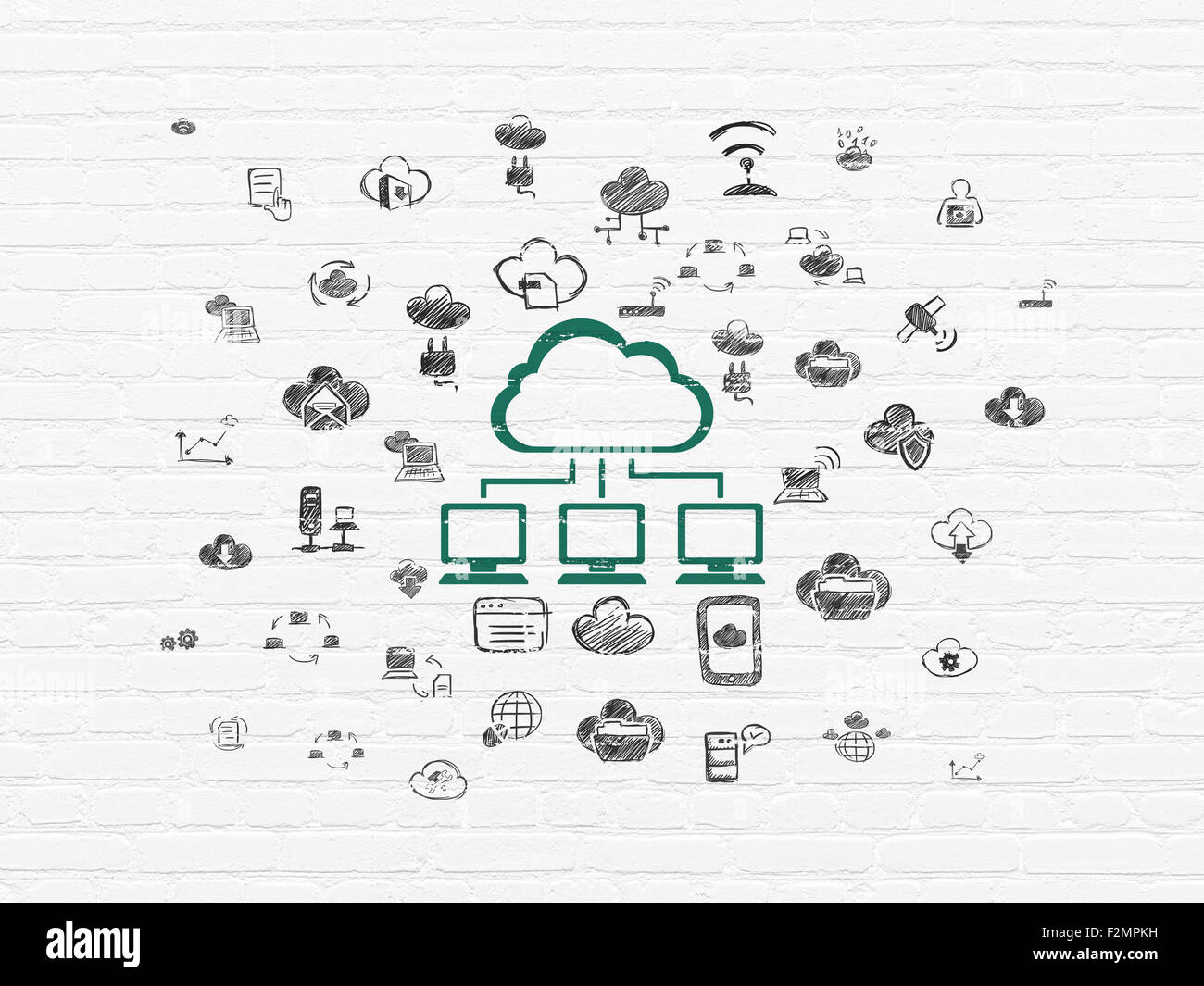 Cloud computing concept: Cloud Network on wall background Stock Photo ...