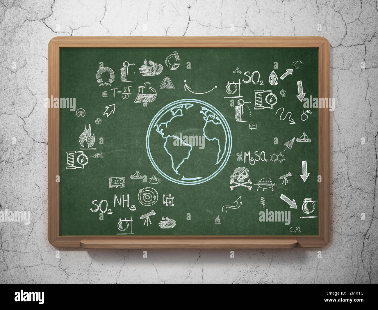 Science concept Chalk Blue Globe icon on School Board background with