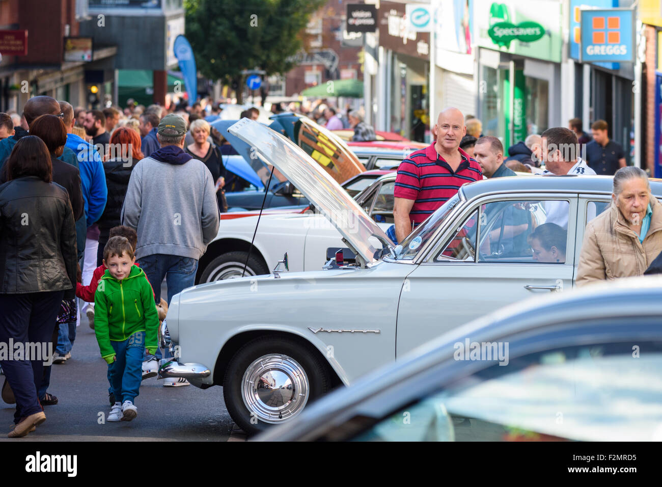 Crowds walking along Castle Street in Hinckley during the Classic Car
