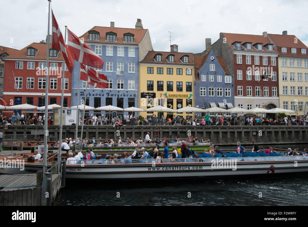 Tourists taking a canal trip at Nyhavn New Harbour Copenhagen Denmark Stock Photo