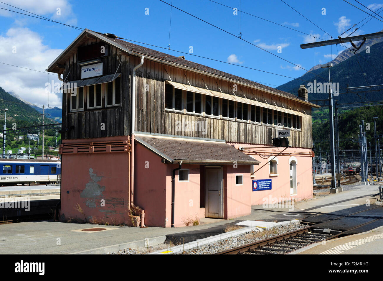 Old signal box at the east end of Brig station, Valais, Switzerland Stock Photo