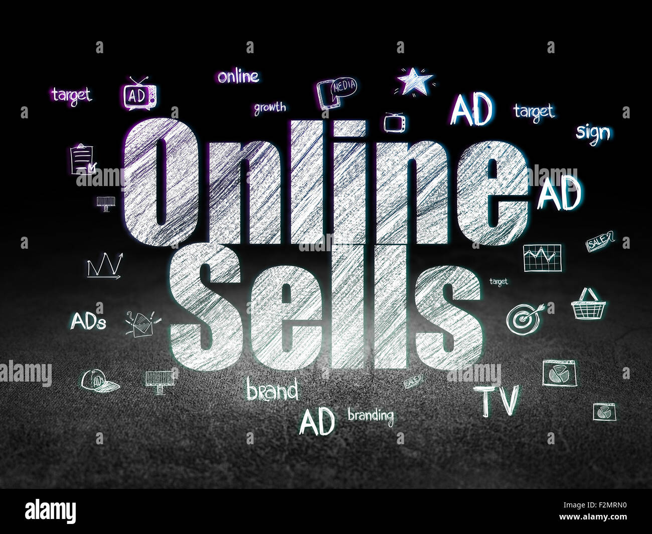 Marketing concept Online Sells in grunge dark room Stock Photo Alamy