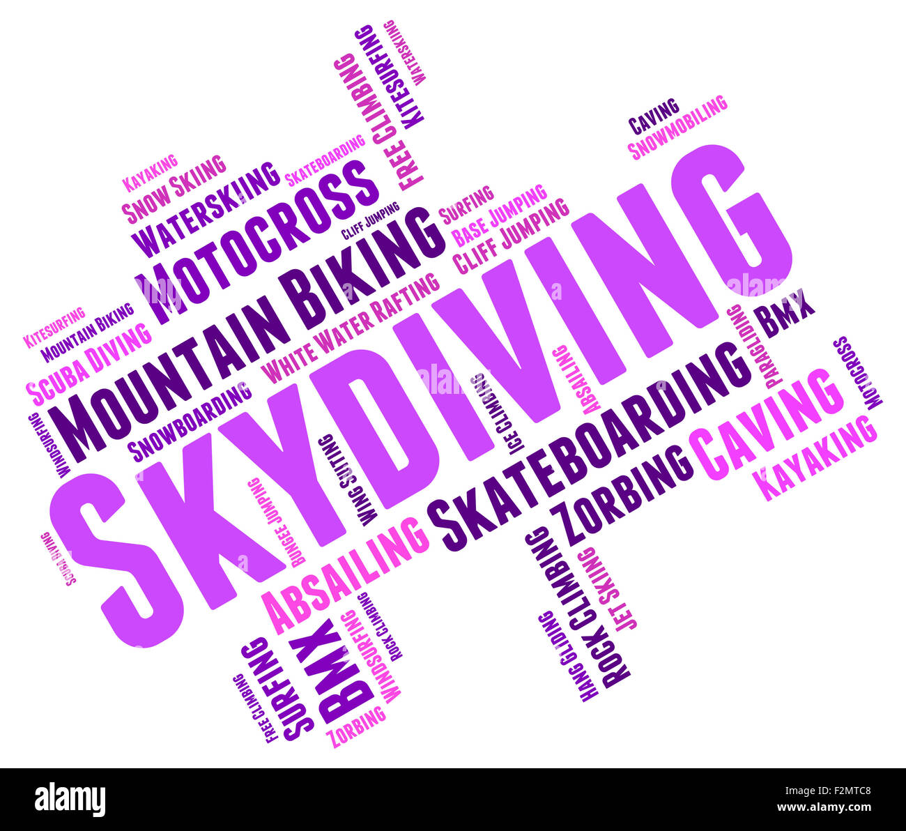 Skydiving Word Indicating Parachute Jump And Parachuter Stock Photo Alamy