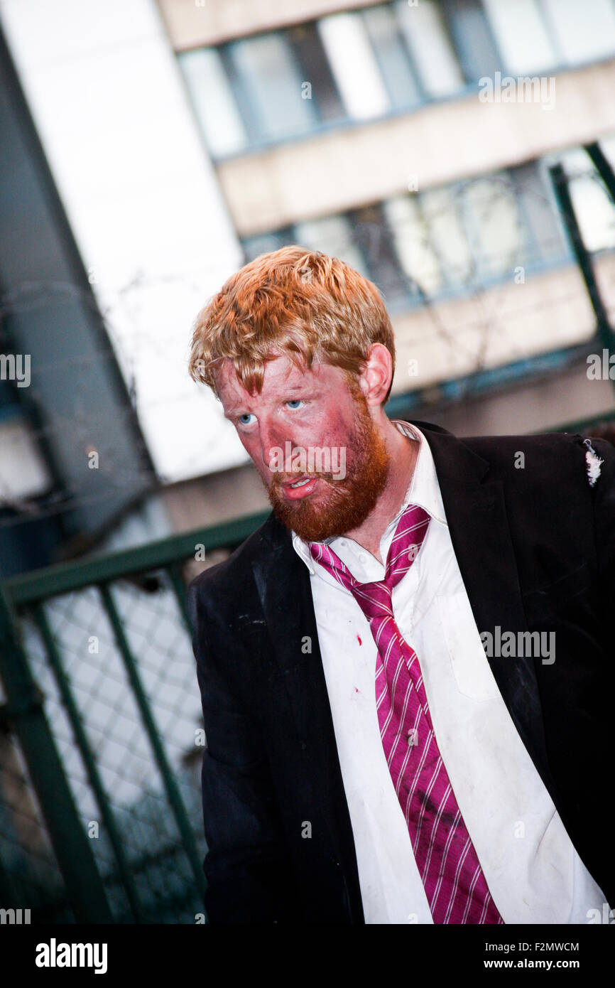BELFAST, NORTHERN IRELAND - 18 September 2015: Street actor performing at Belfast Culture Night - EDITORIAL USE ONLY Stock Photo