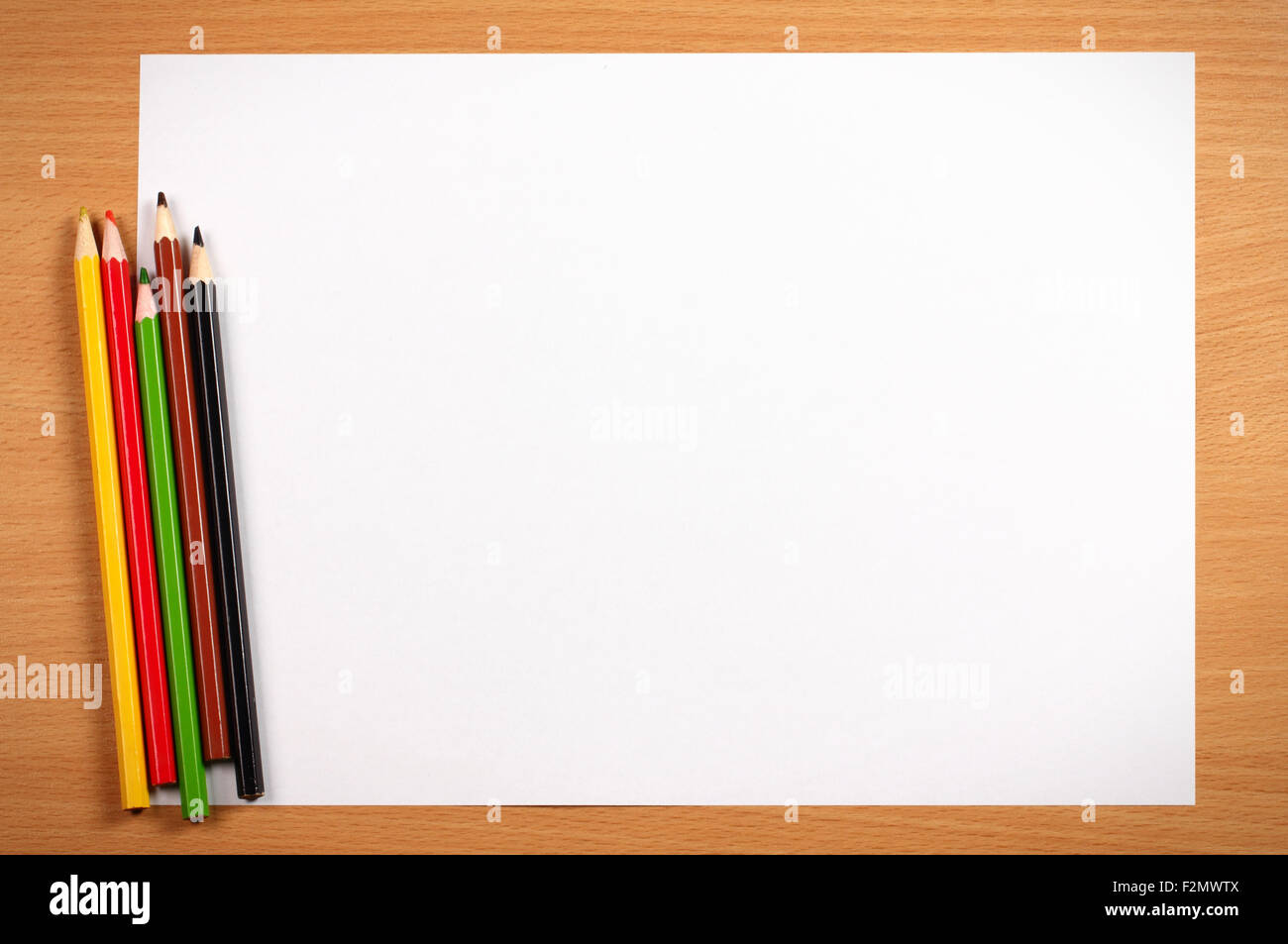 Empty sheet and pencils on desk, art concept Stock Photo