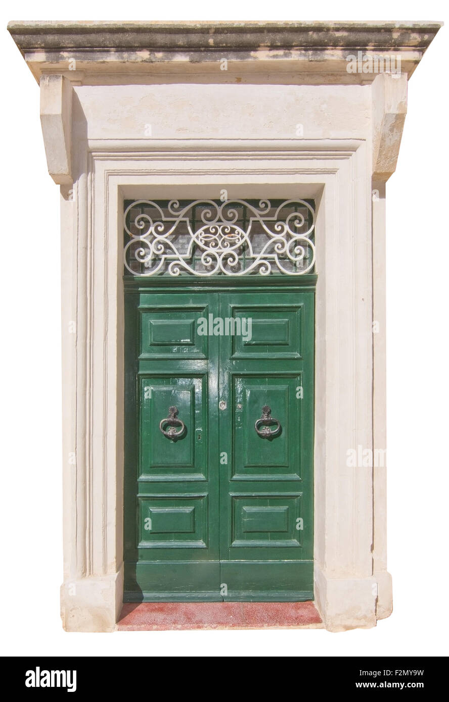 Green wooden door. Painted doors of Malta series. Stock Photo