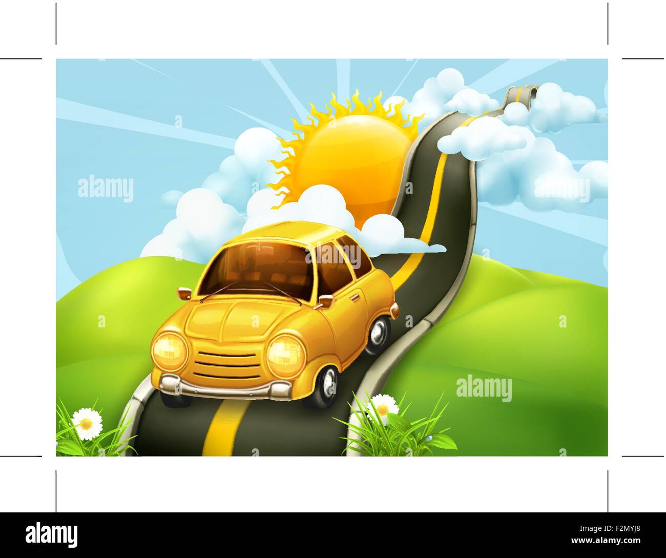 Road to clouds, vector illustration Stock Vector