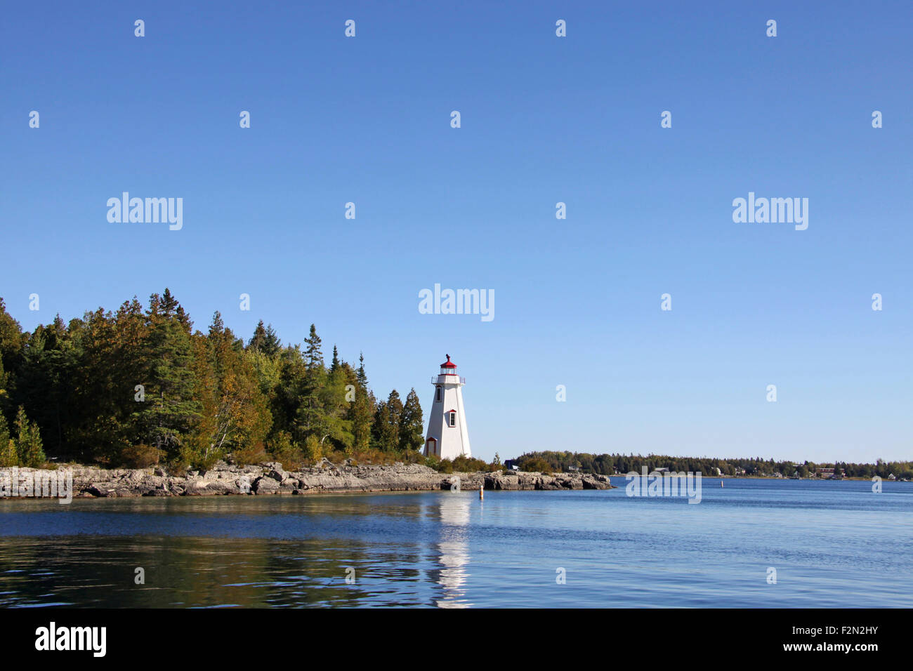 Big Tub Lighthouse, Lake Huron and Georgian Bay, Bruce Peninsula, Ontario, Canada. Stock Photo