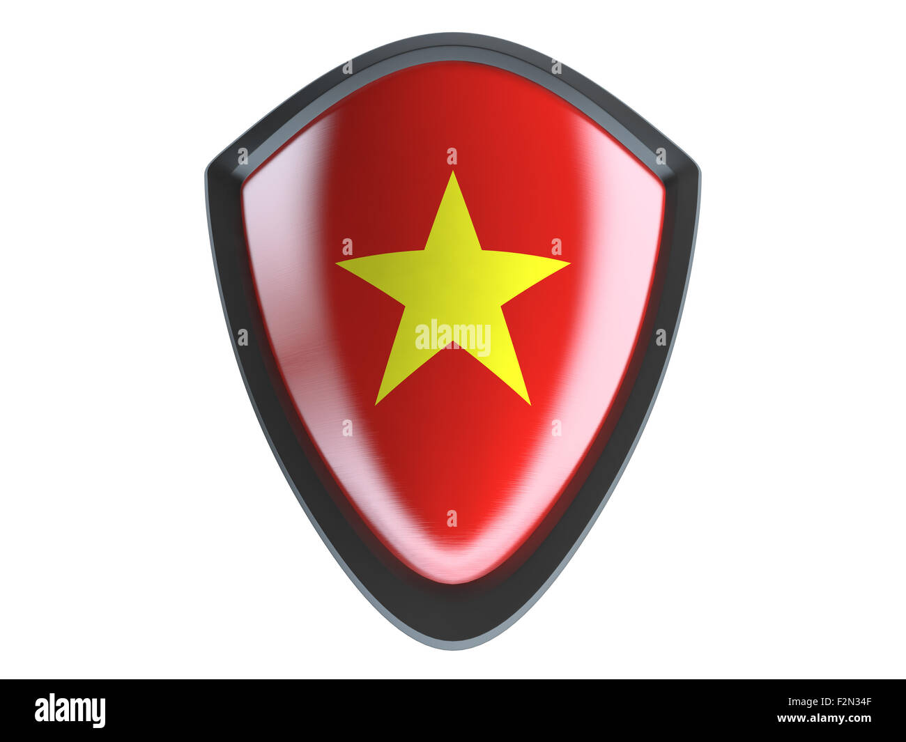Vietnam flag on metal shield isolate on white background. Stock Photo