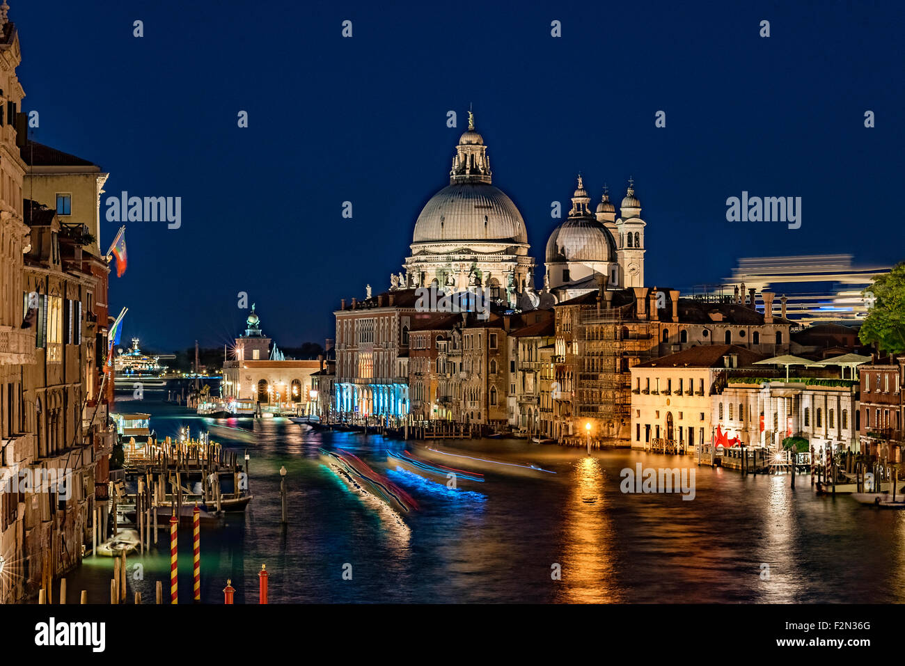 View of the Grand Canal at night, Venice, Italy Stock Photo