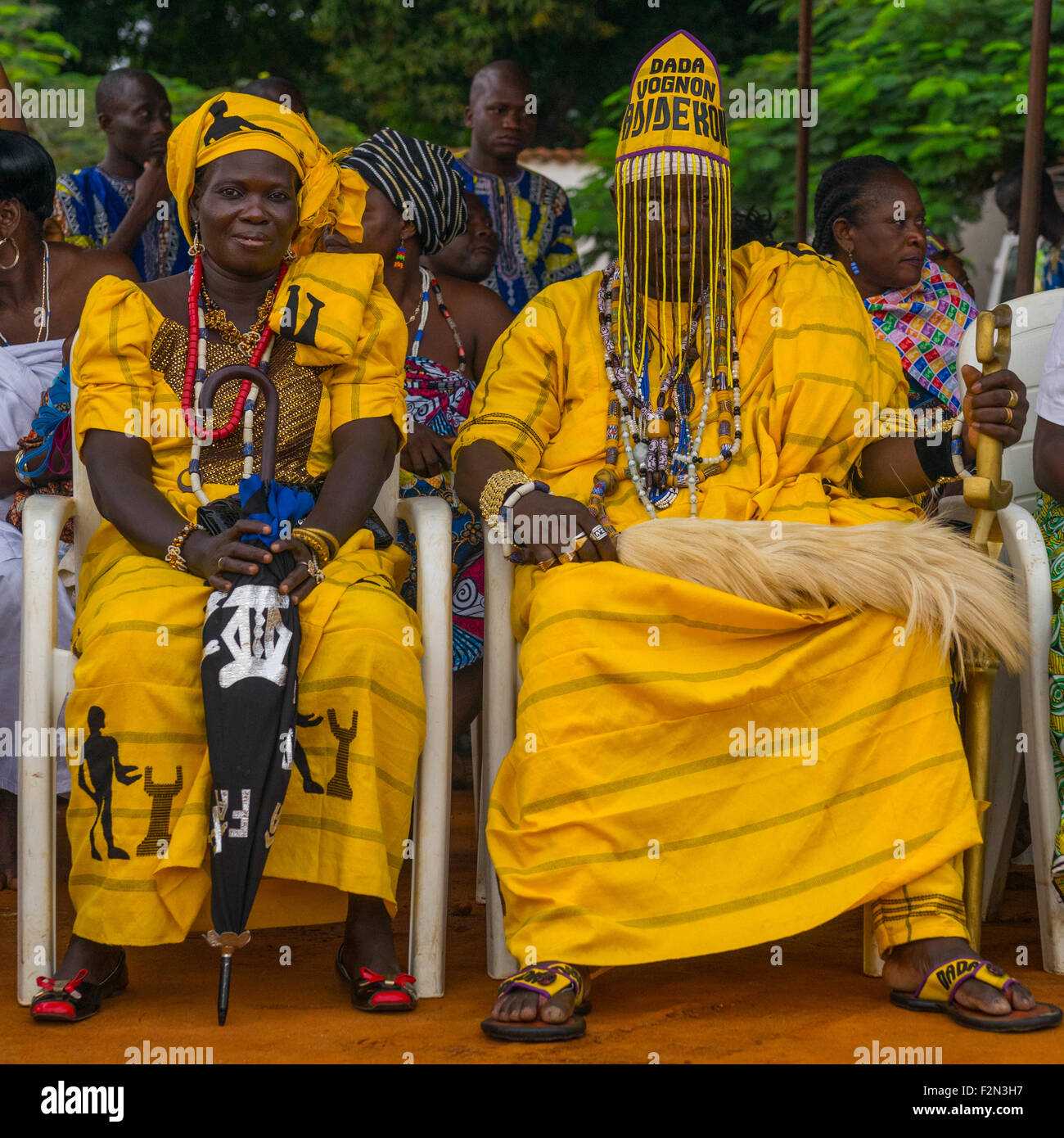 Benin, West Africa, Ouidah, dada vognon adidékon famous healer with a mask hiding his face Stock Photo