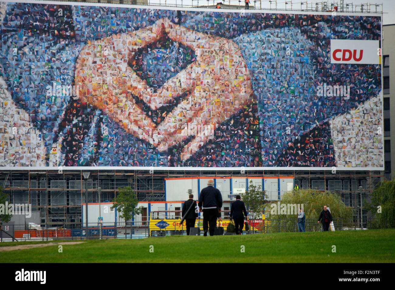 XXL-Wahlplakat der CDU mit den Haenden von Bundeskanzlerin Angela Merkel, 12. September 2013, Berlin. Stock Photo