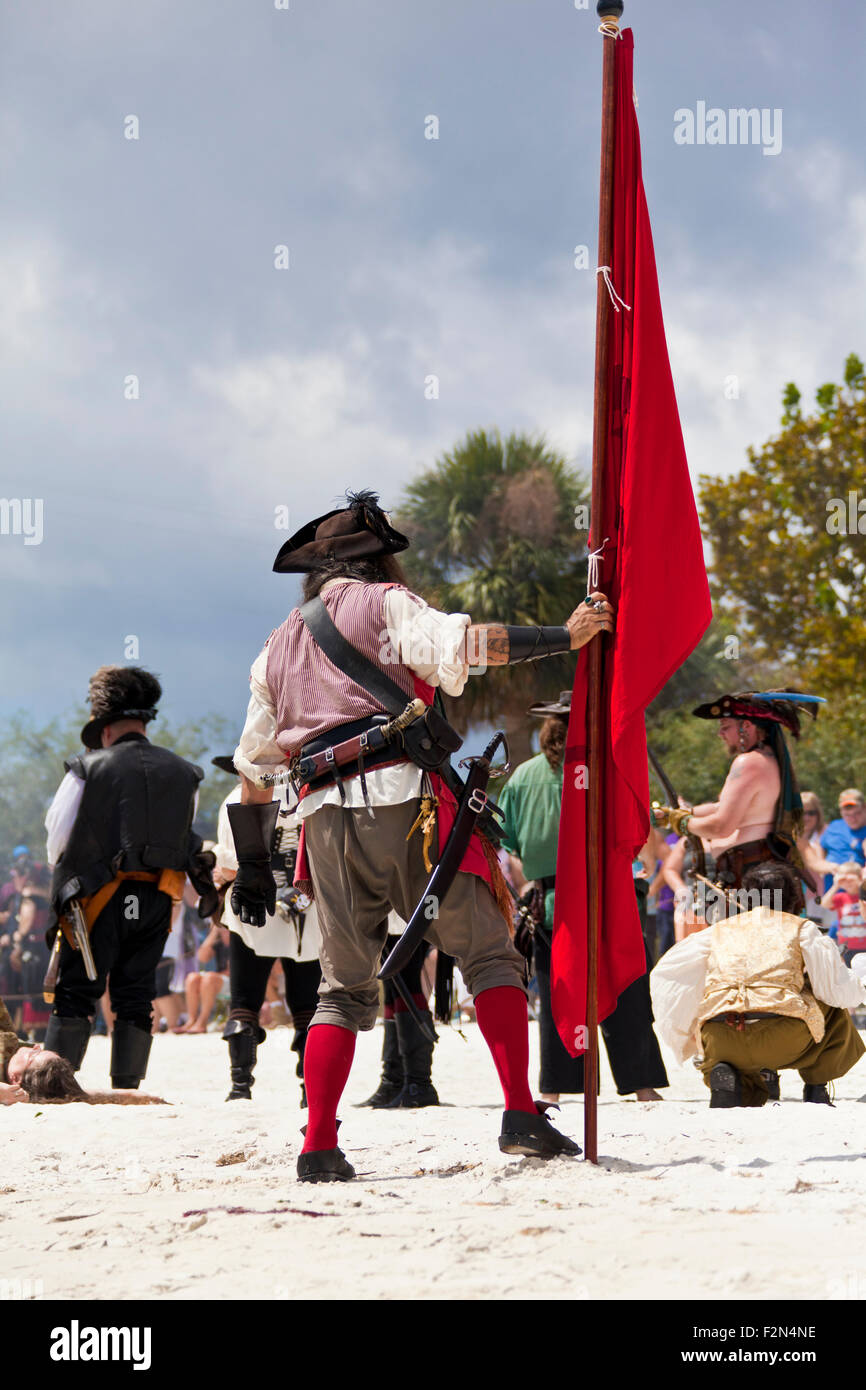 Cedar Key Pirate Festival Reenactment on the Cedar Key Beach in Central Florida Stock Photo