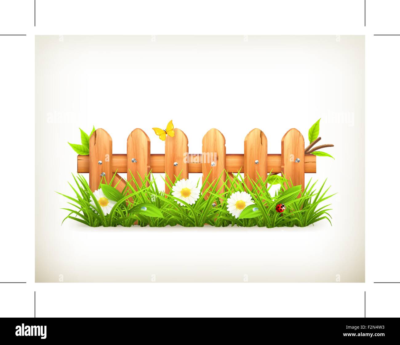 Spring grass and wooden fence vector Stock Vector Image & Art - Alamy