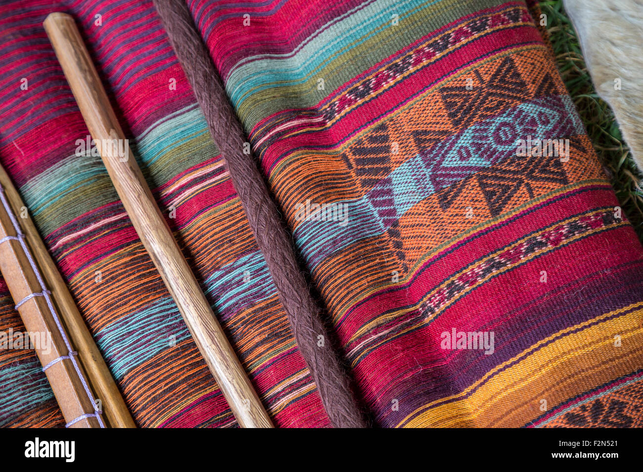 Peruvian  Poncho-style Textile by Weaver from Cusco. Stock Photo