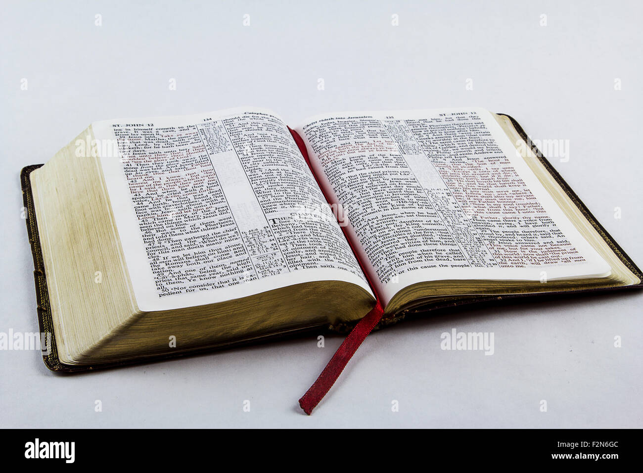 Open King James bible on a white background Stock Photo - Alamy