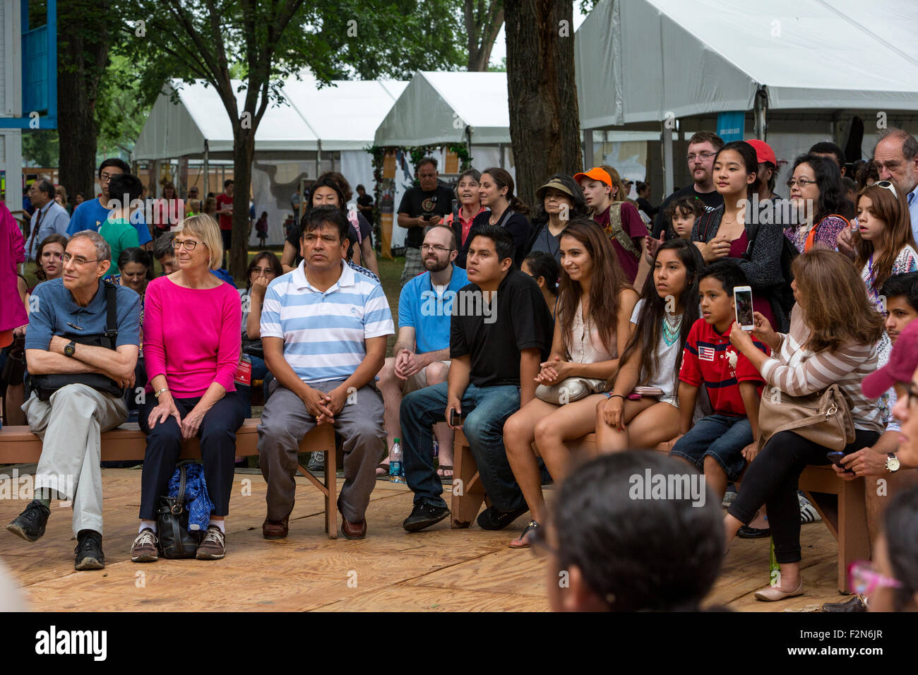 Spectators Watching Dancers at the Peru Folklife Festival, Washington, D.C., July 2015. Stock Photo