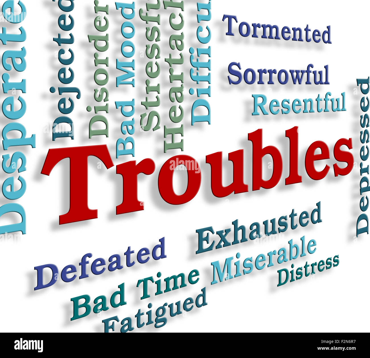 Troubles Word Showing Difficult Problems And Tough Stock Photo - Alamy